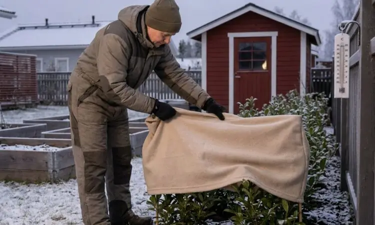 Laakerikirsikka-aidan talvisuojaus